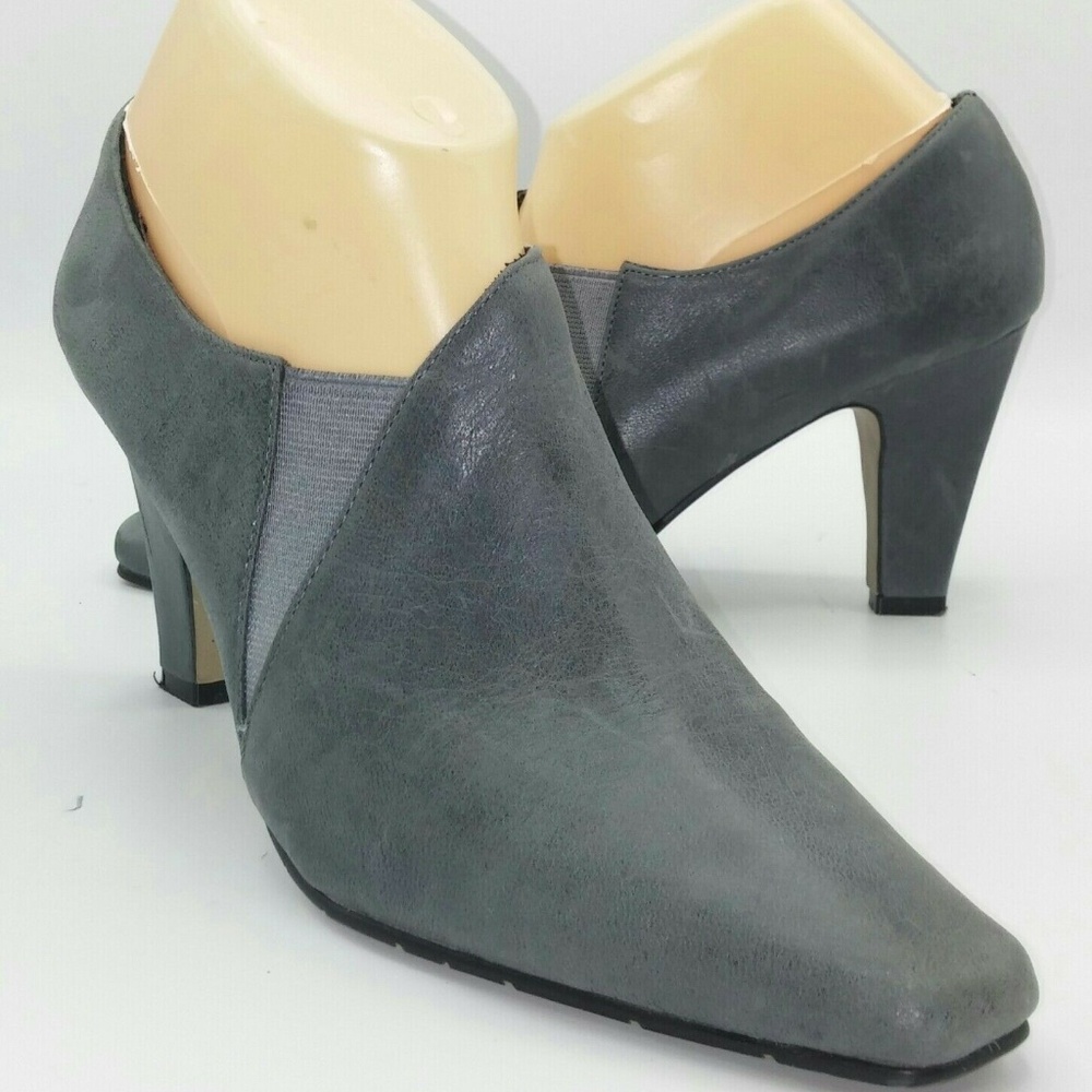 Franco Carolli 8 Grey Leather Booties Pumps Zip Up